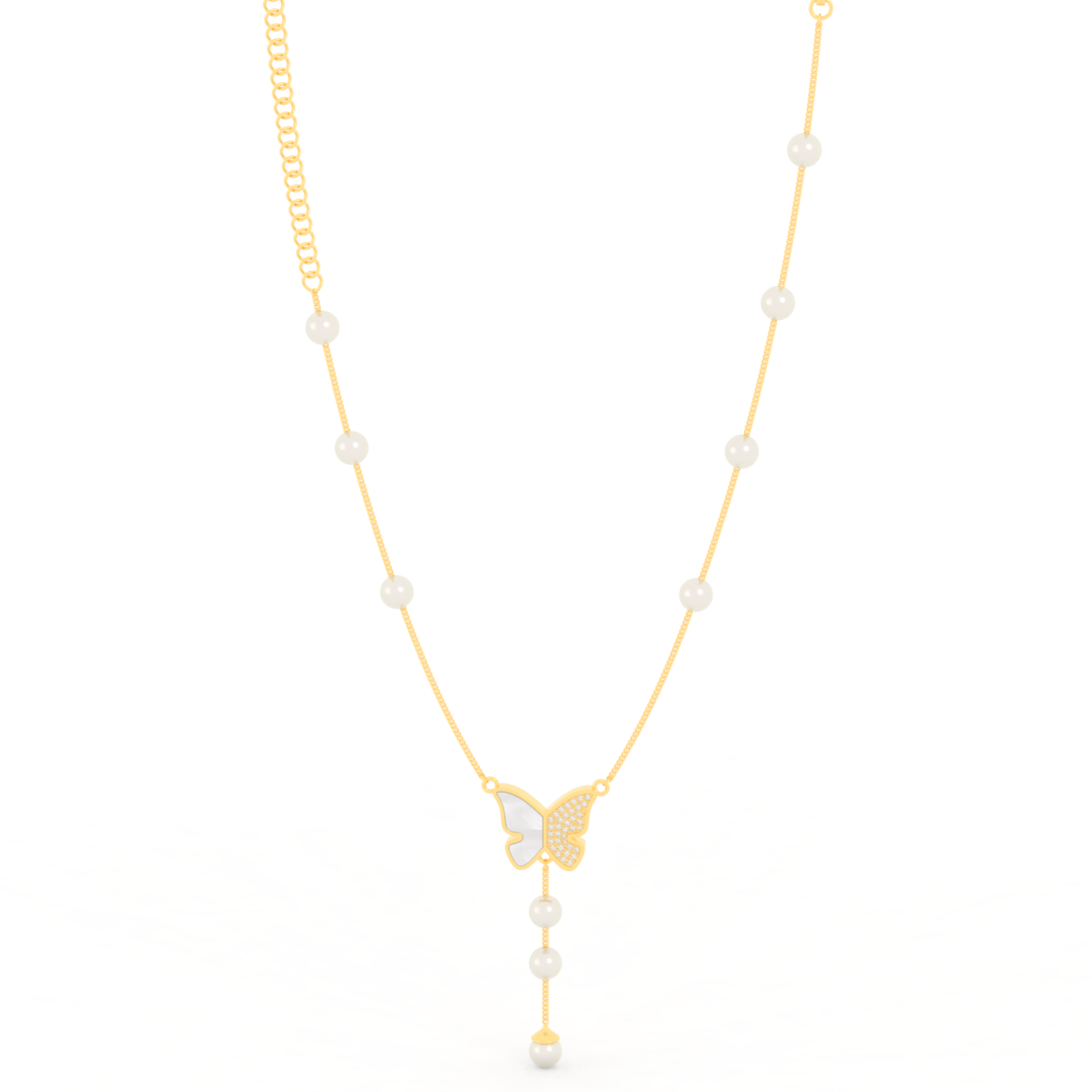 Adorable Butterfly Pearl Y Shape Necklace, Hallmarked 925 Sterling Silver